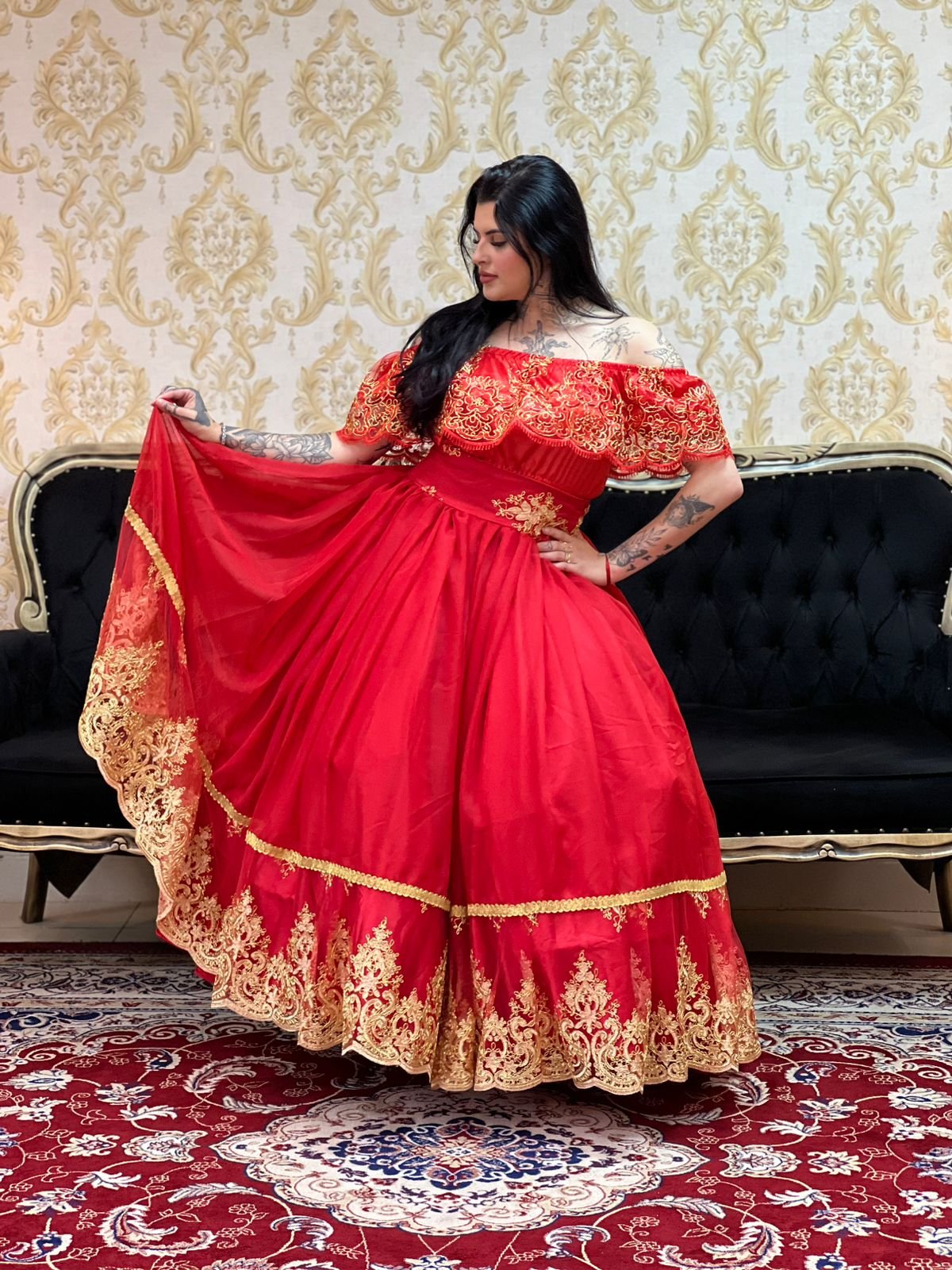 Blusa Babado Bordado Verm/Dou