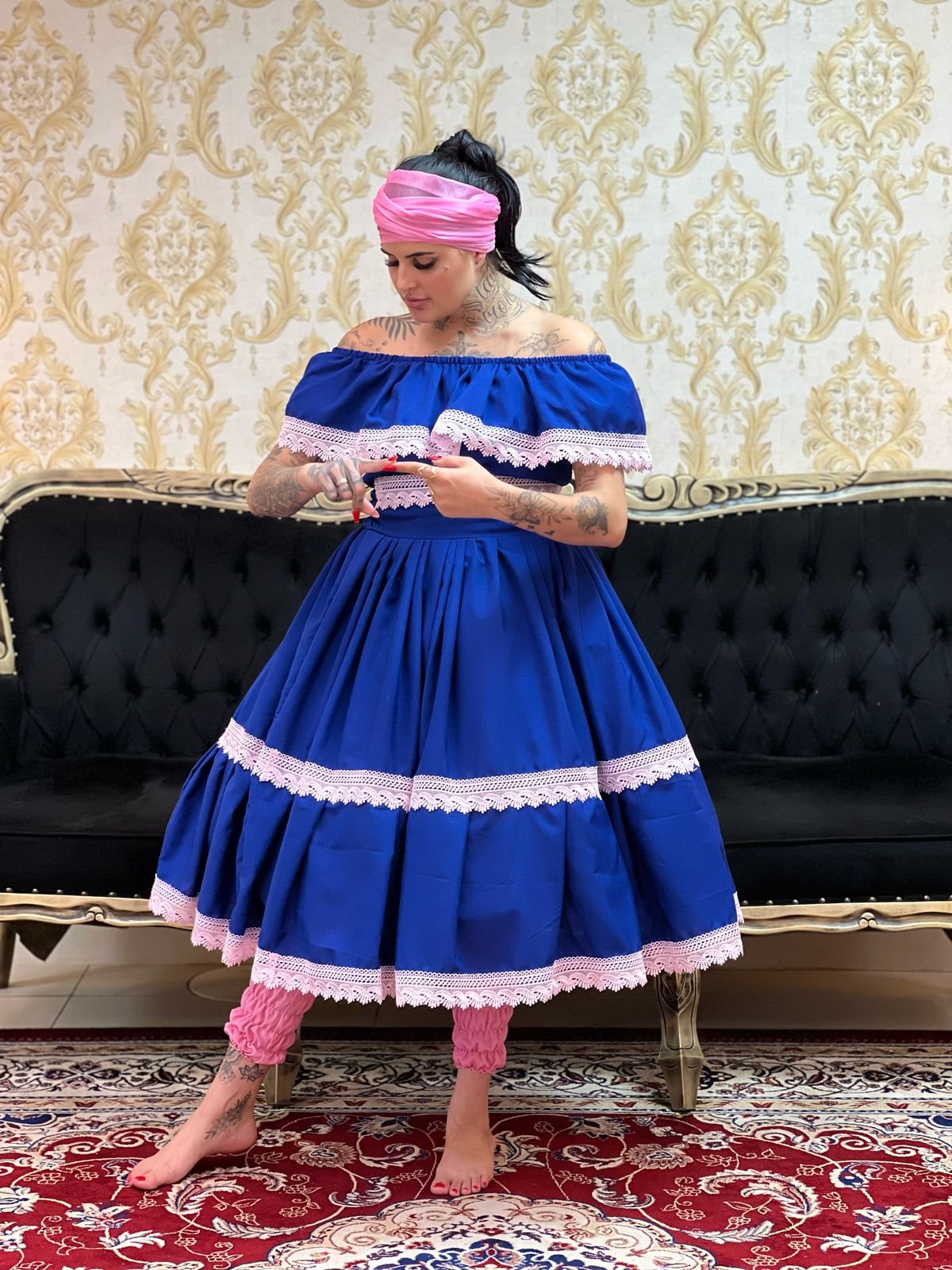 Conjunto Guipir Fem Azulão/Rosa