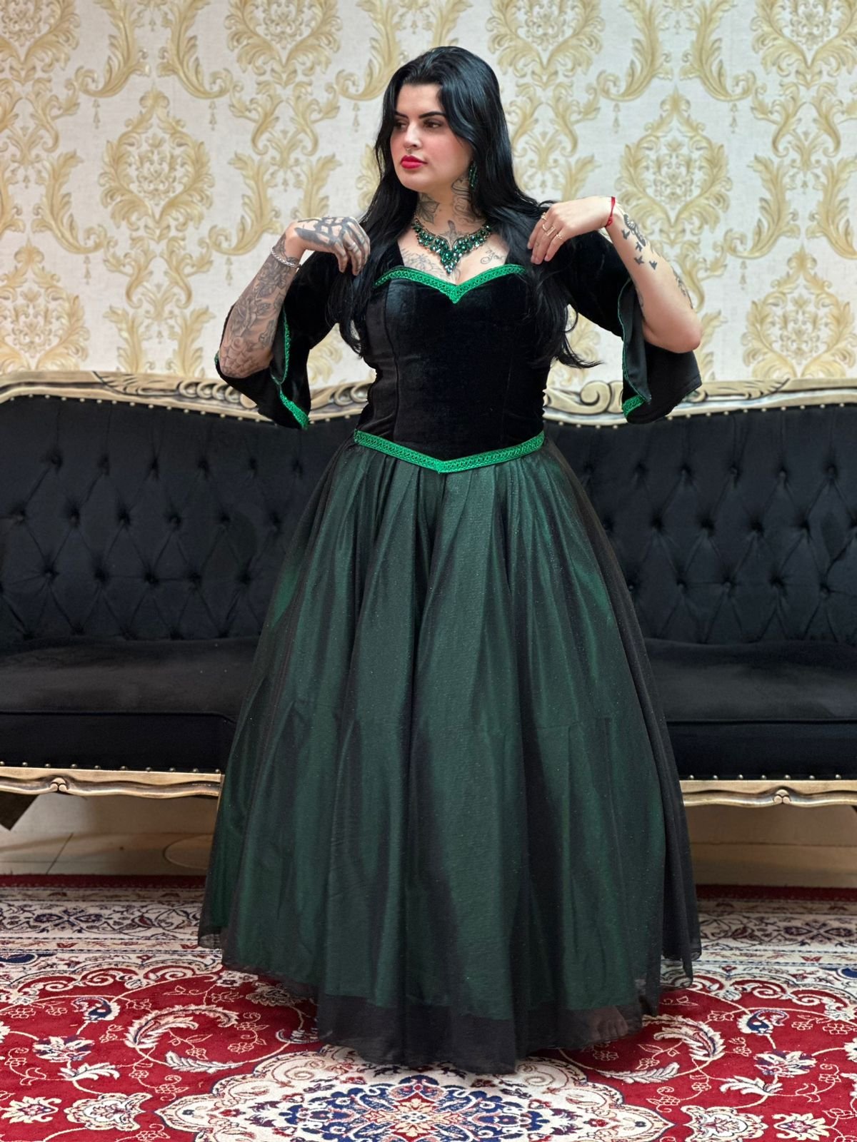 Corpete Veludo Preto/Verde