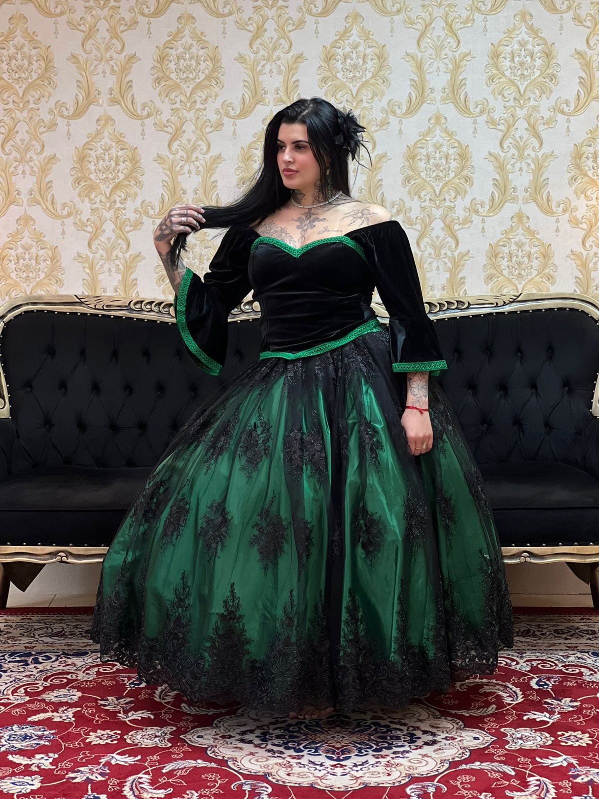 Corpete Veludo Preto/Verde