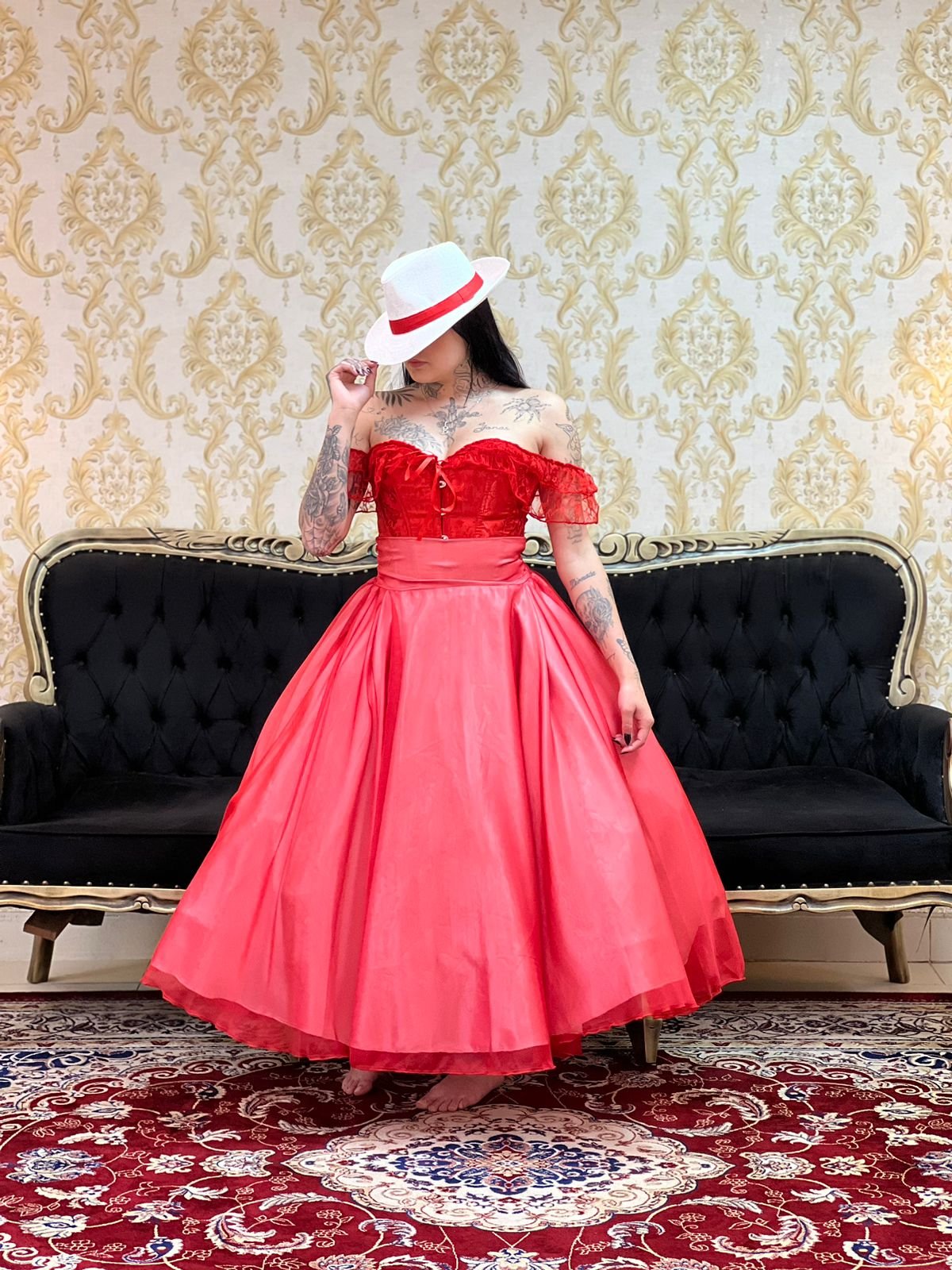 Saia Voal Longa Bco/Verm