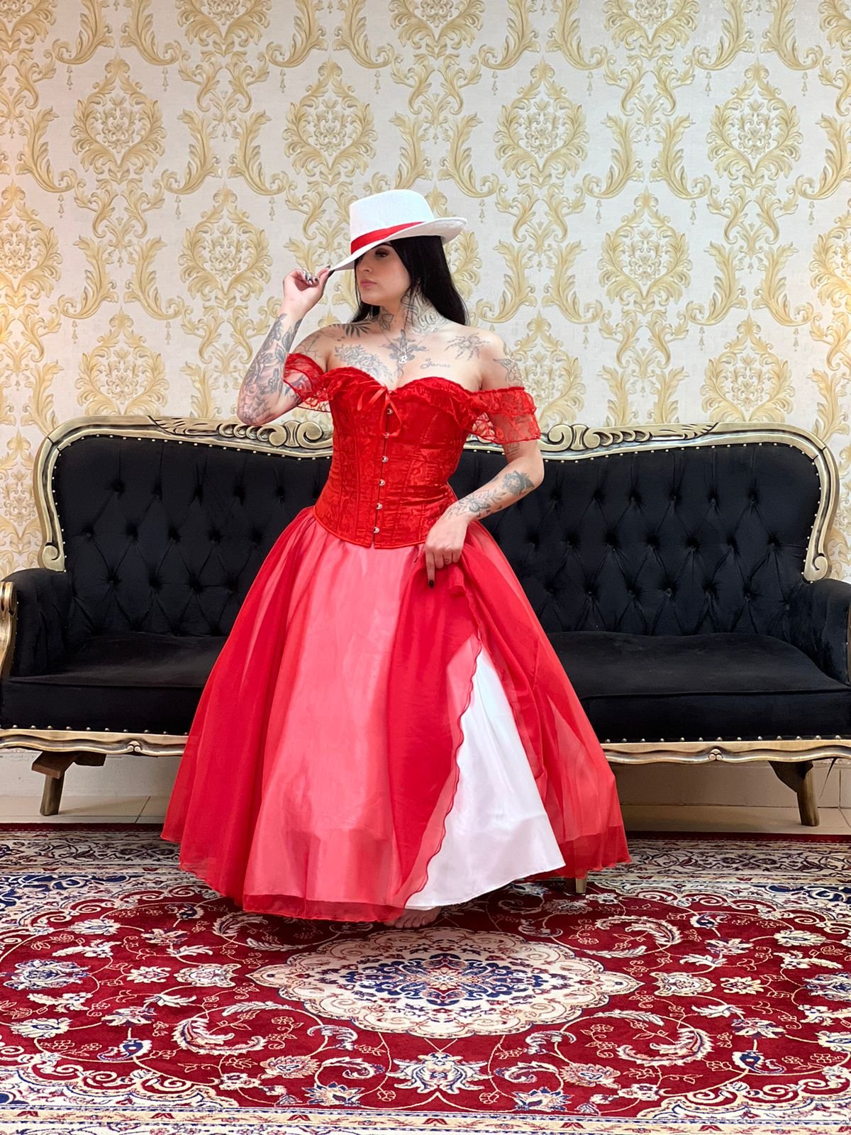 Saia Voal Longa Bco/Verm