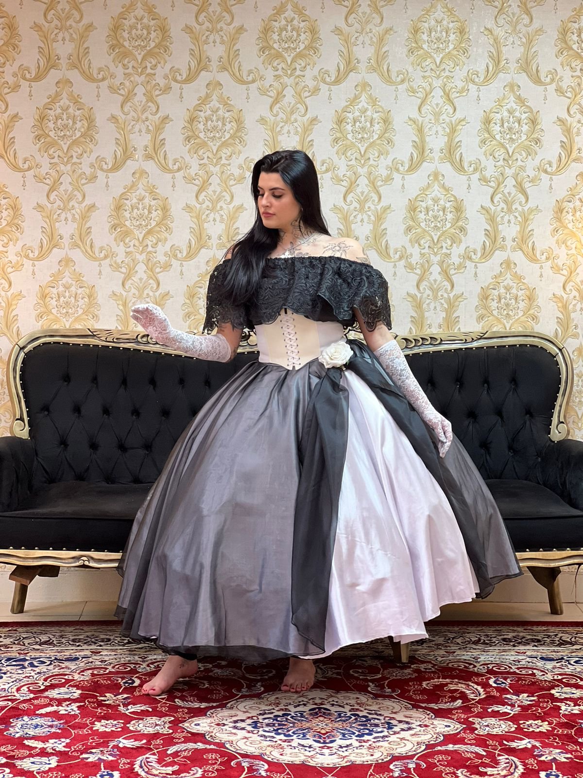 Saia Voal Longa Bca/Preto