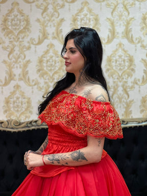 Blusa Babado Bordado Verm/Dou