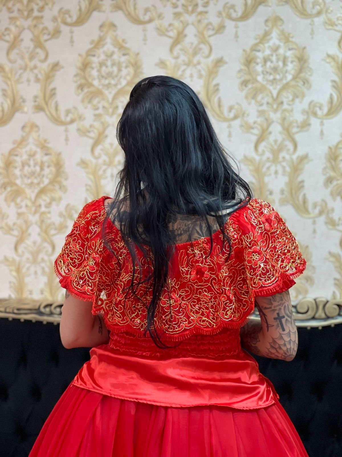 Blusa Babado Bordado Verm/Dou