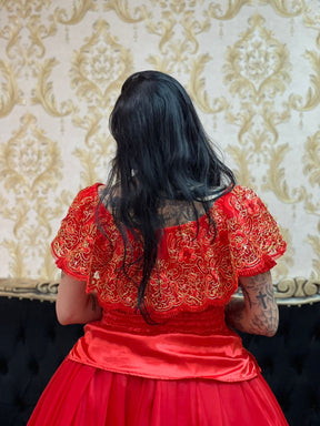 Blusa Babado Bordado Verm/Dou