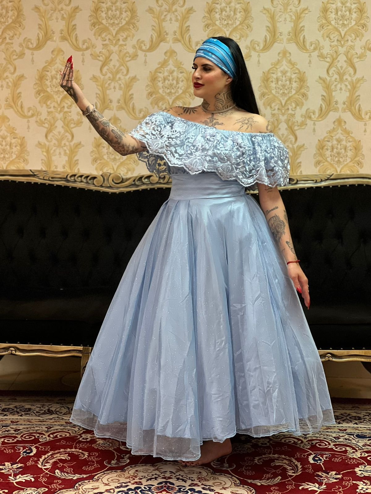 Blusa Babado Bordado Azul