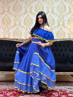 Conjunto Azul Royal com Dourado