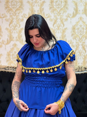 Conjunto Azul Royal com Dourado