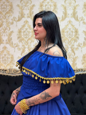 Conjunto Azul Royal com Dourado