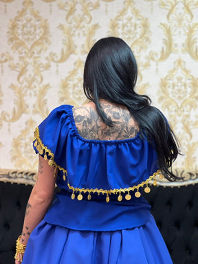 Conjunto Azul Royal com Dourado