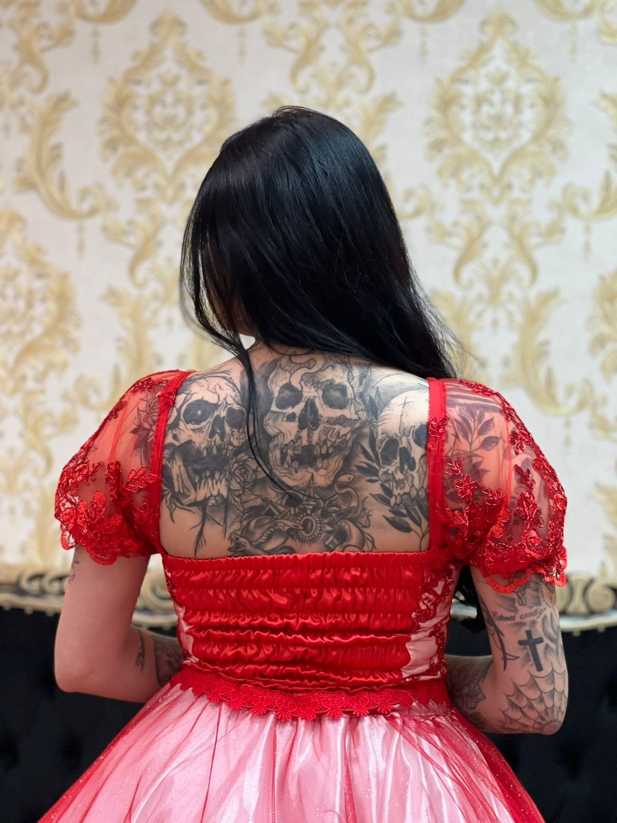 Corpete Bordado Branco/Verm