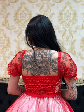 Corpete Bordado Branco/Verm