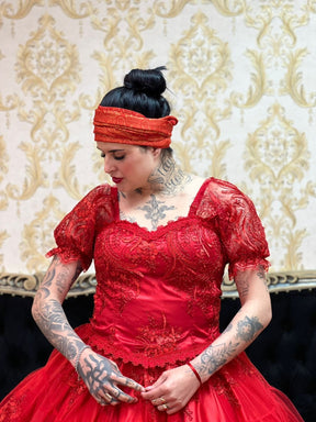 Corpete Bordado Metalic Vermelho