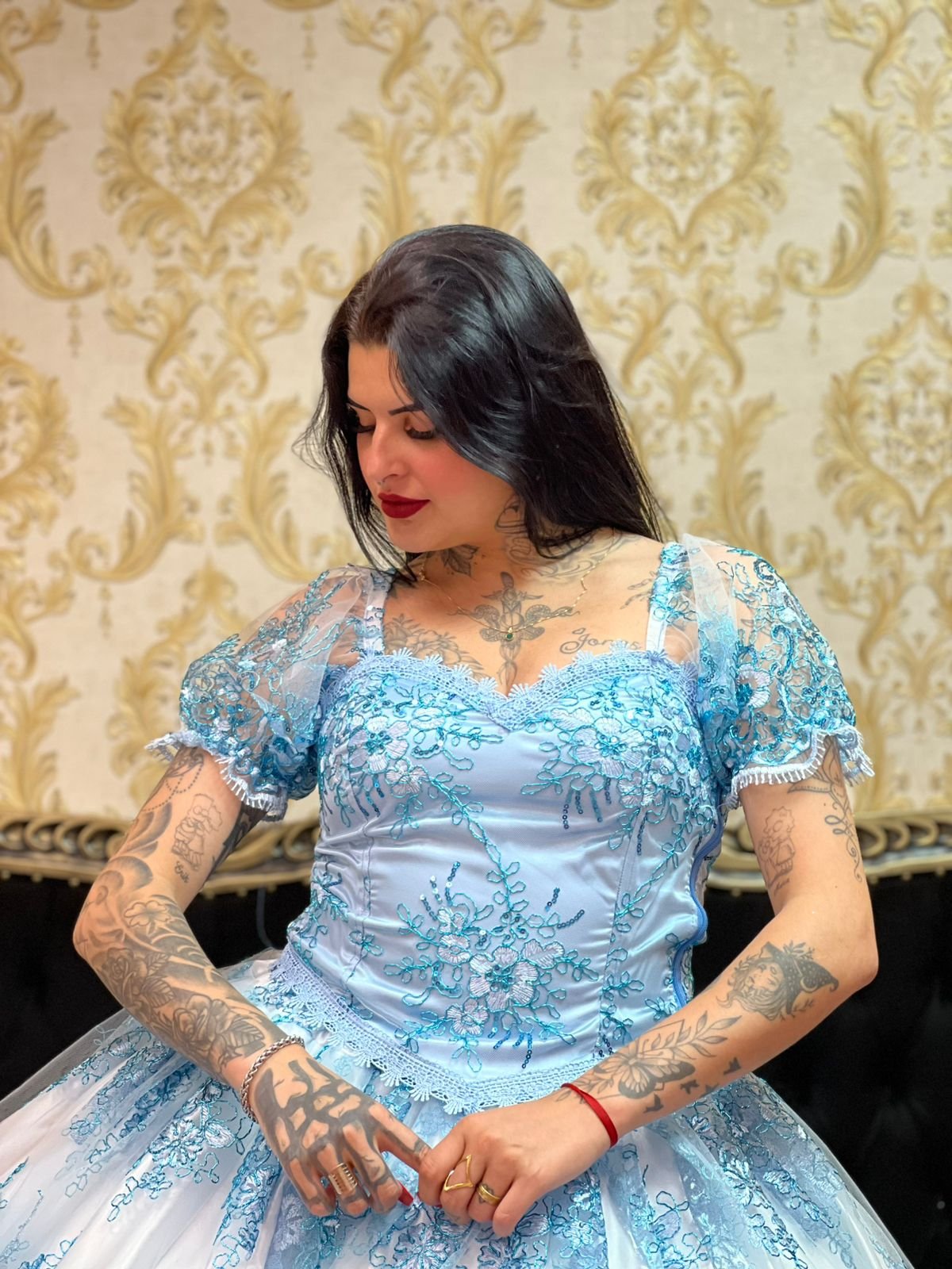 Corpete Bordado Paetê Azul