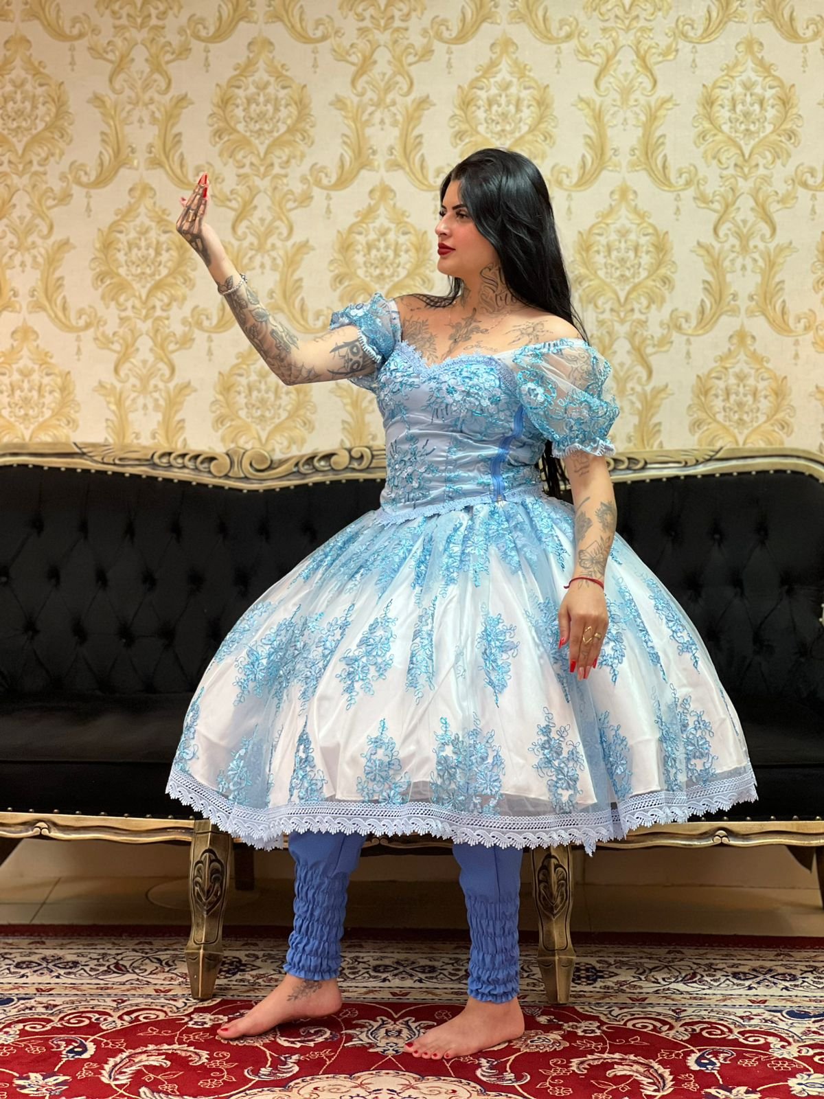 Corpete Bordado Paetê Azul