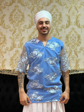 Kafta Rendada Slim Azul