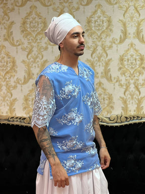 Kafta Rendada Slim Azul