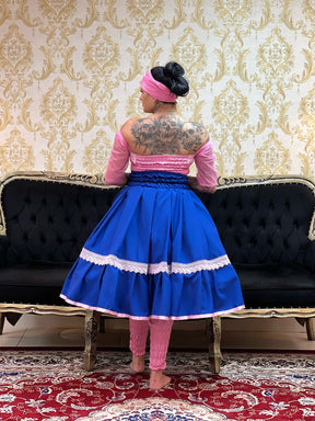 Saia 1 Babado Curta Azulão/Rosa