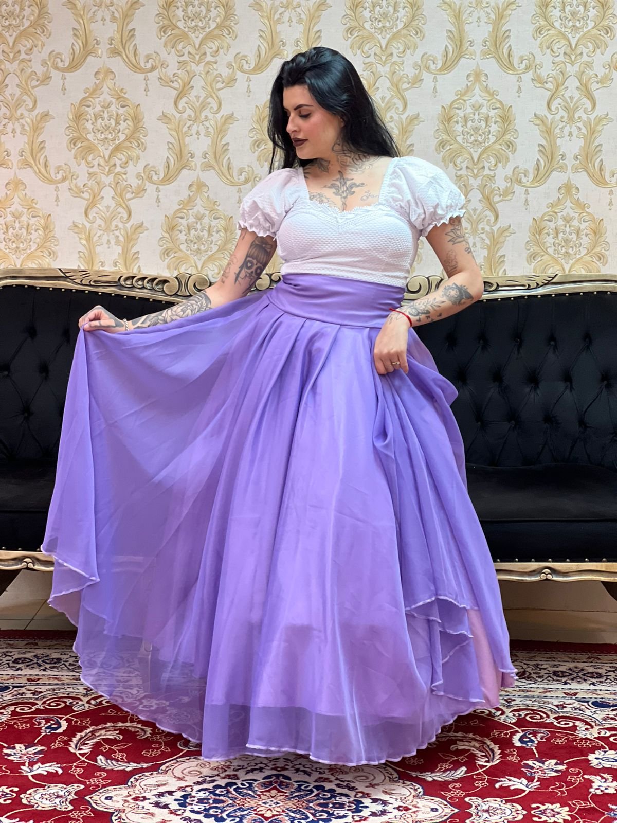 Saia Voal Longa Lilas