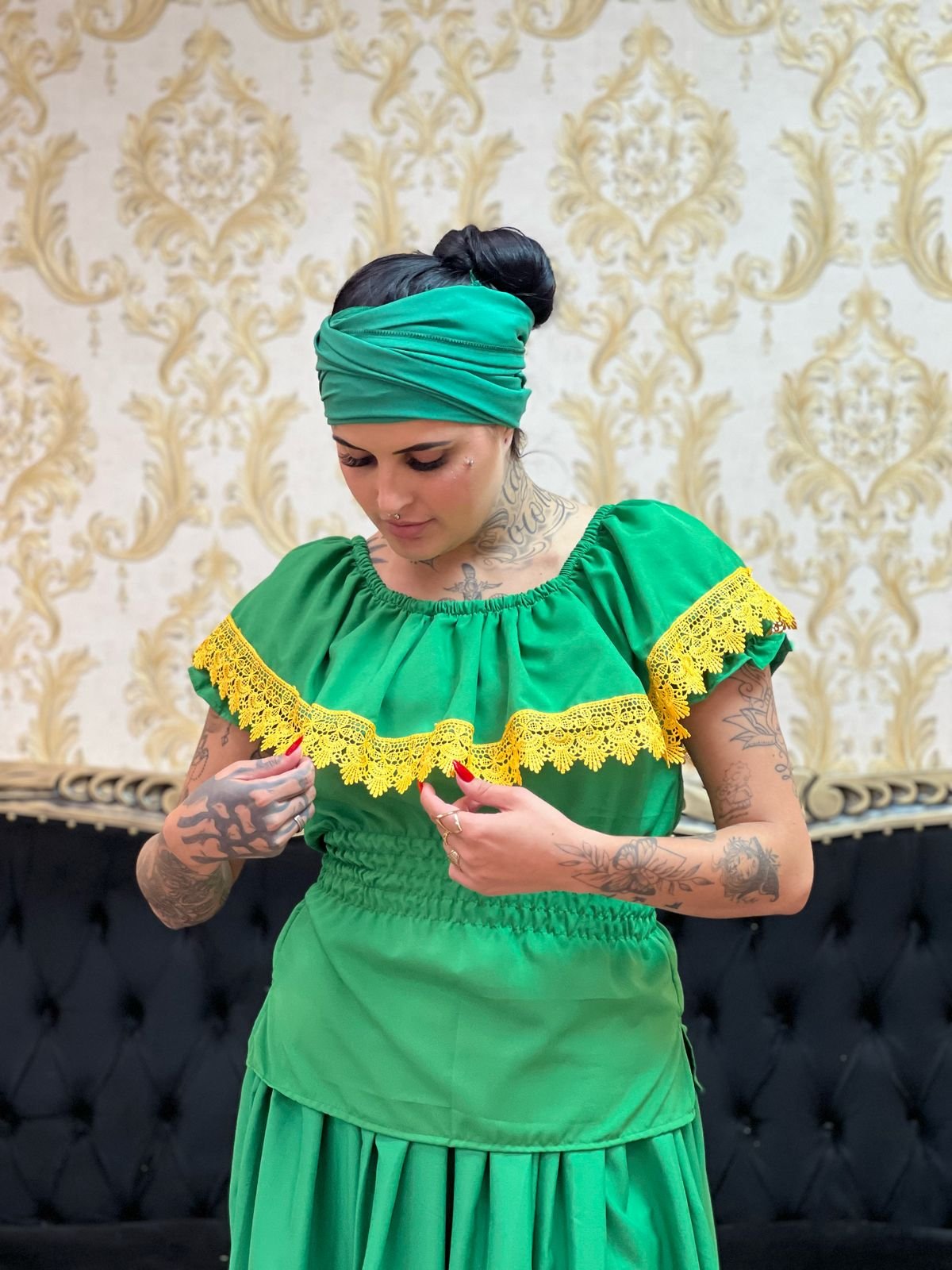 Conjunto Guipir Fem Verde/Amarelo