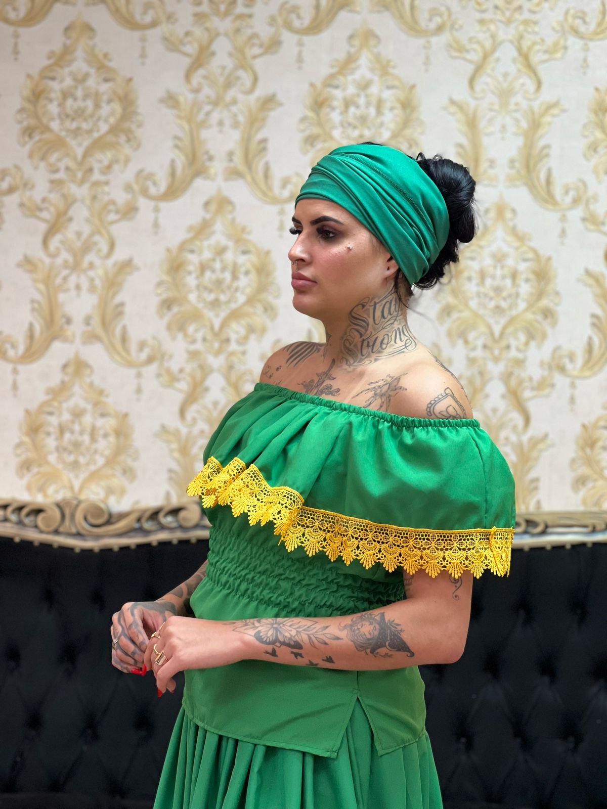 Conjunto Guipir Fem Verde/Amarelo