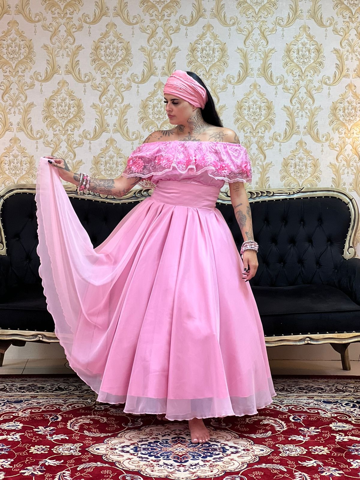 Saia Voal Longa Rosa