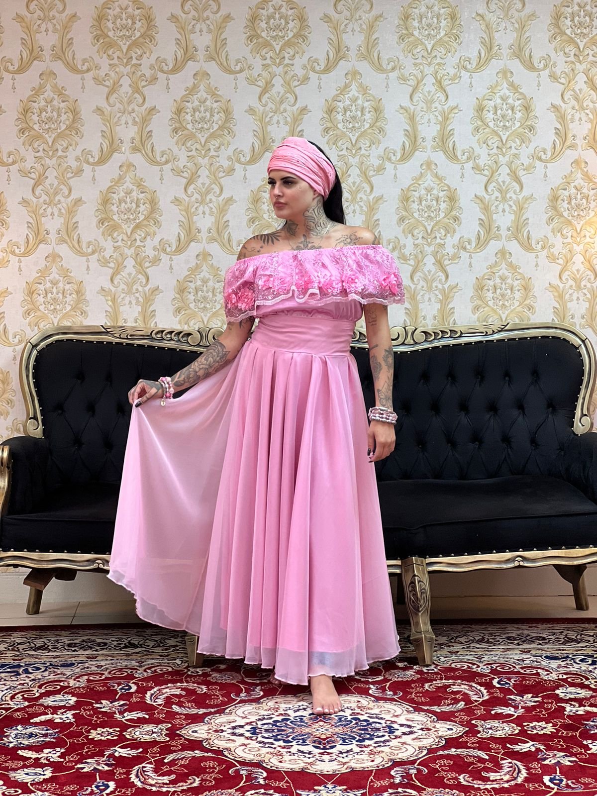 Saia Voal Longa Rosa