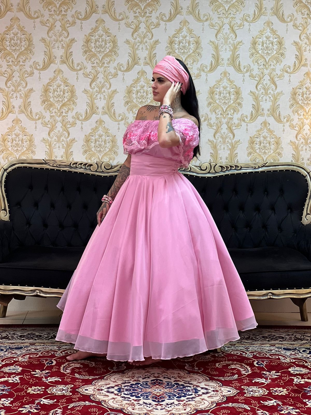 Saia Voal Longa Rosa