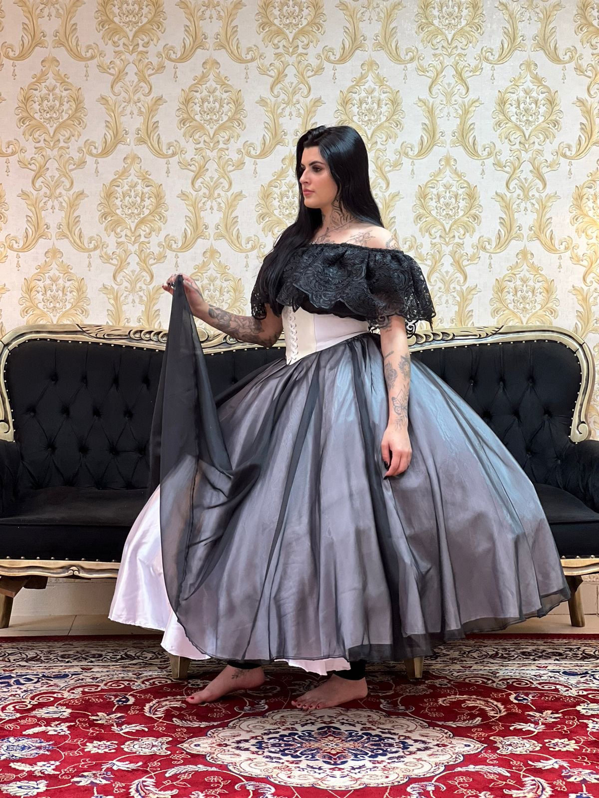 Saia Voal Longa Bca/Preto