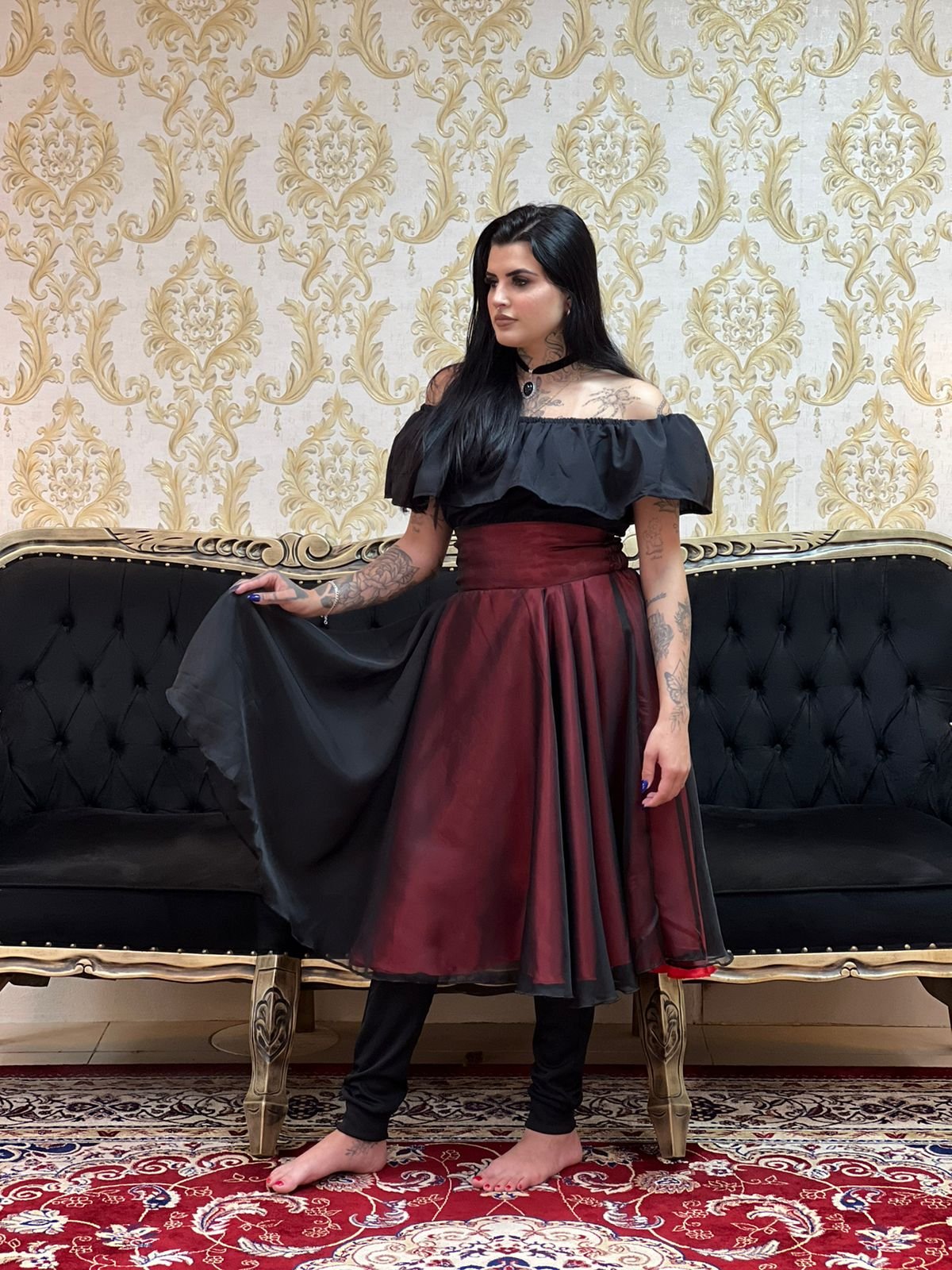 Saia Voal Curta Verm/Pto