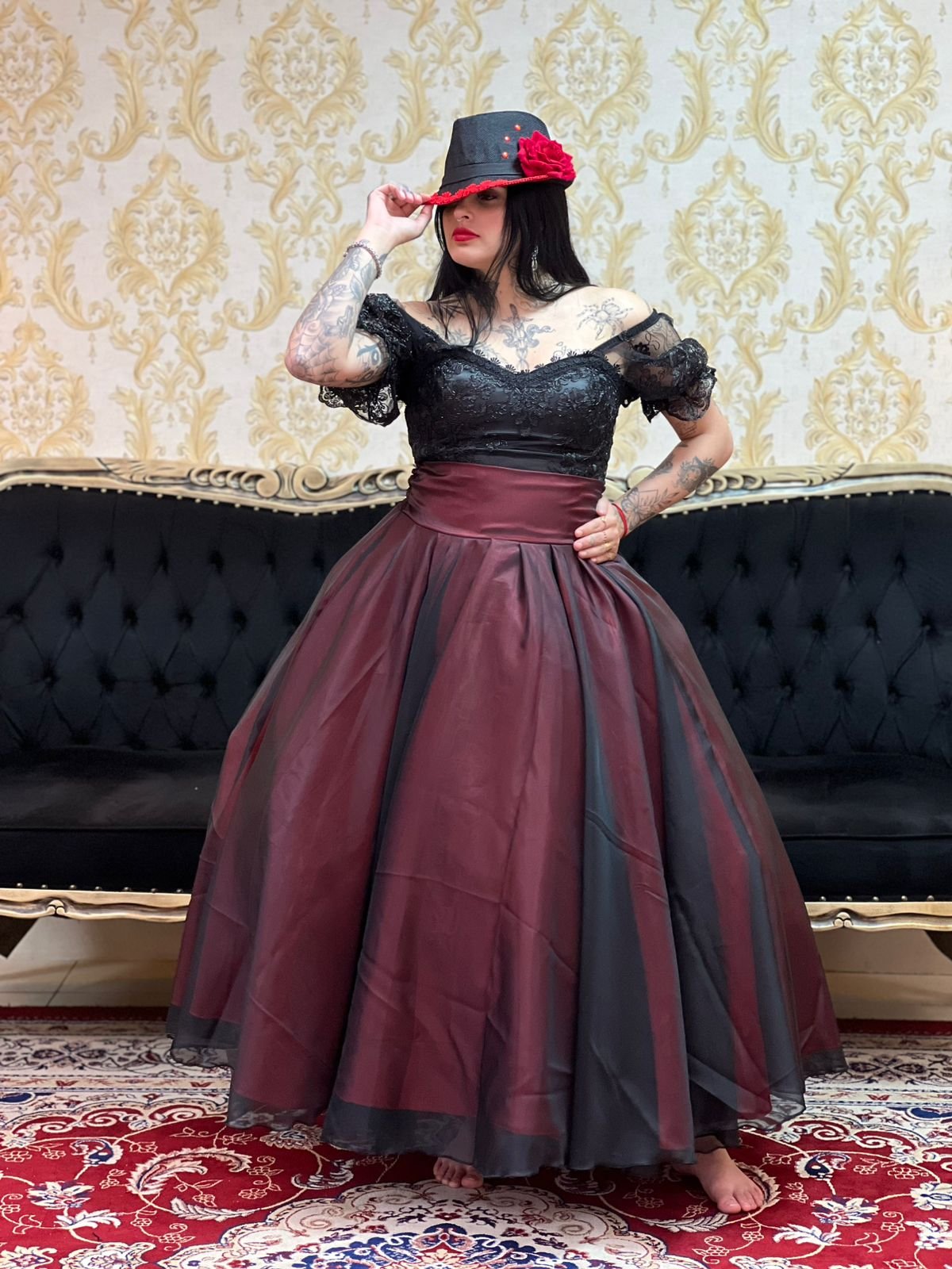 Saia Voal Longa Verm/Pto