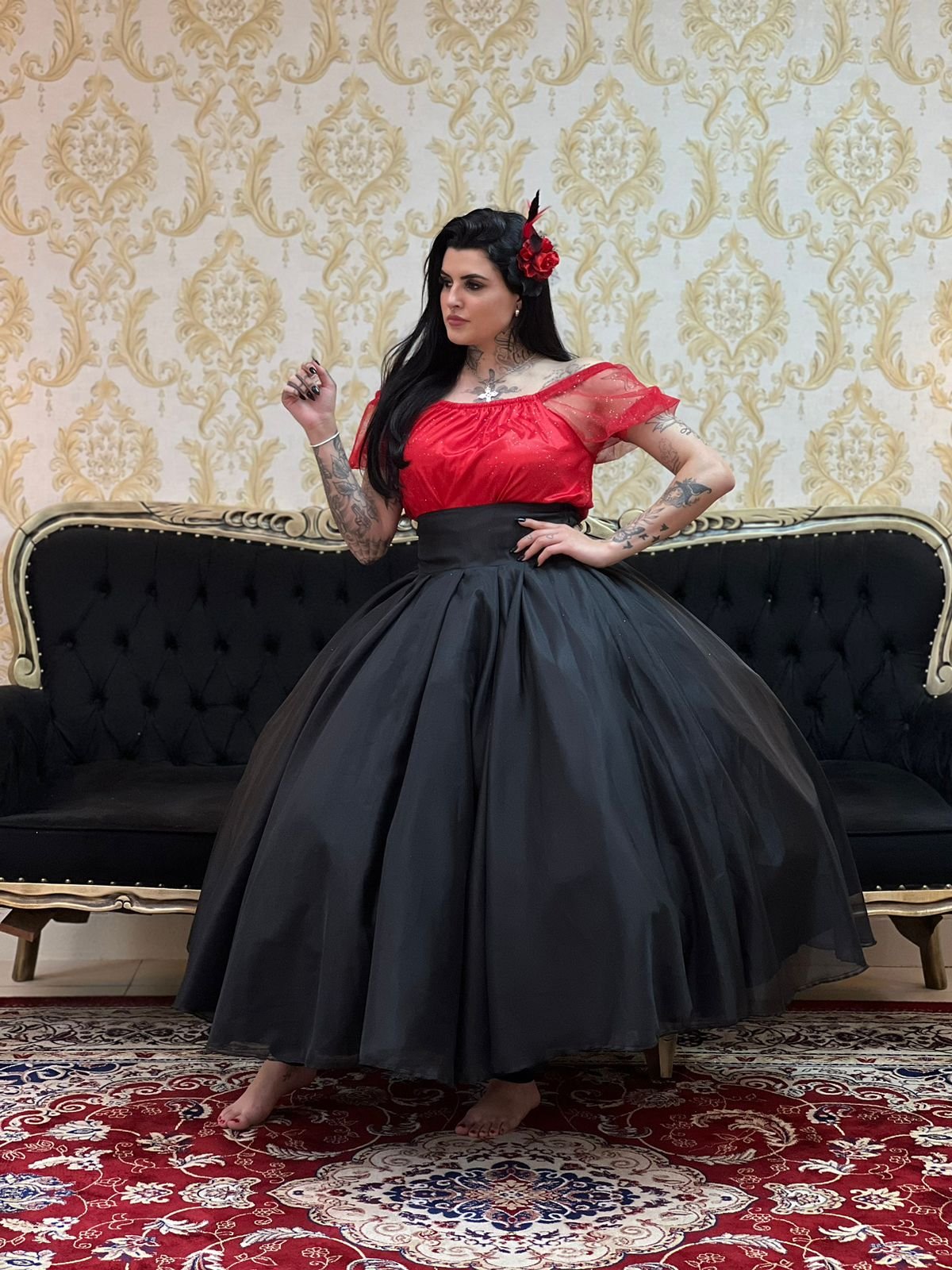 Saia Voal Longa Preta