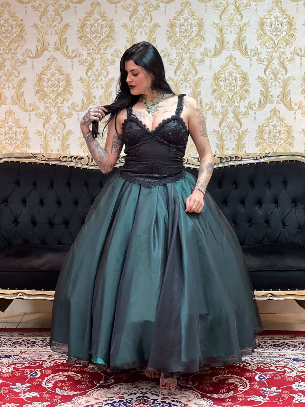 Saia Voal Longa Verde/Pto