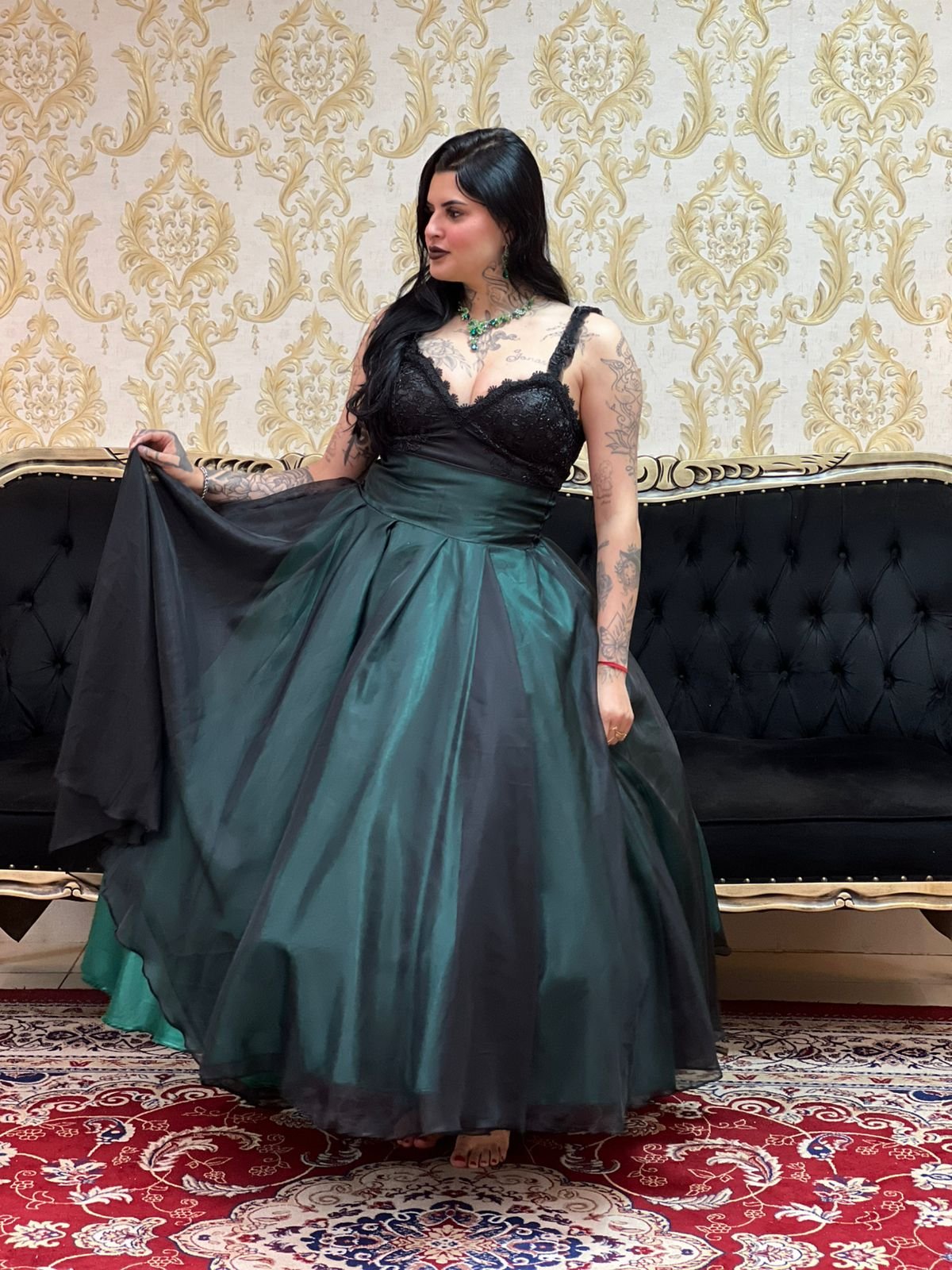 Saia Voal Longa Verde/Pto