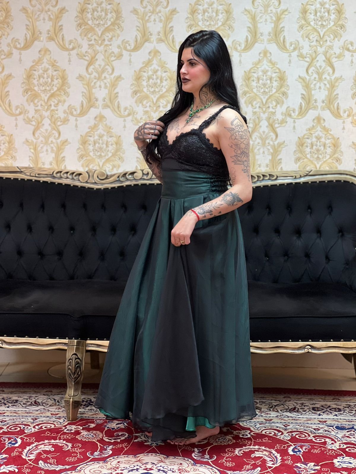 Saia Voal Longa Verde/Pto