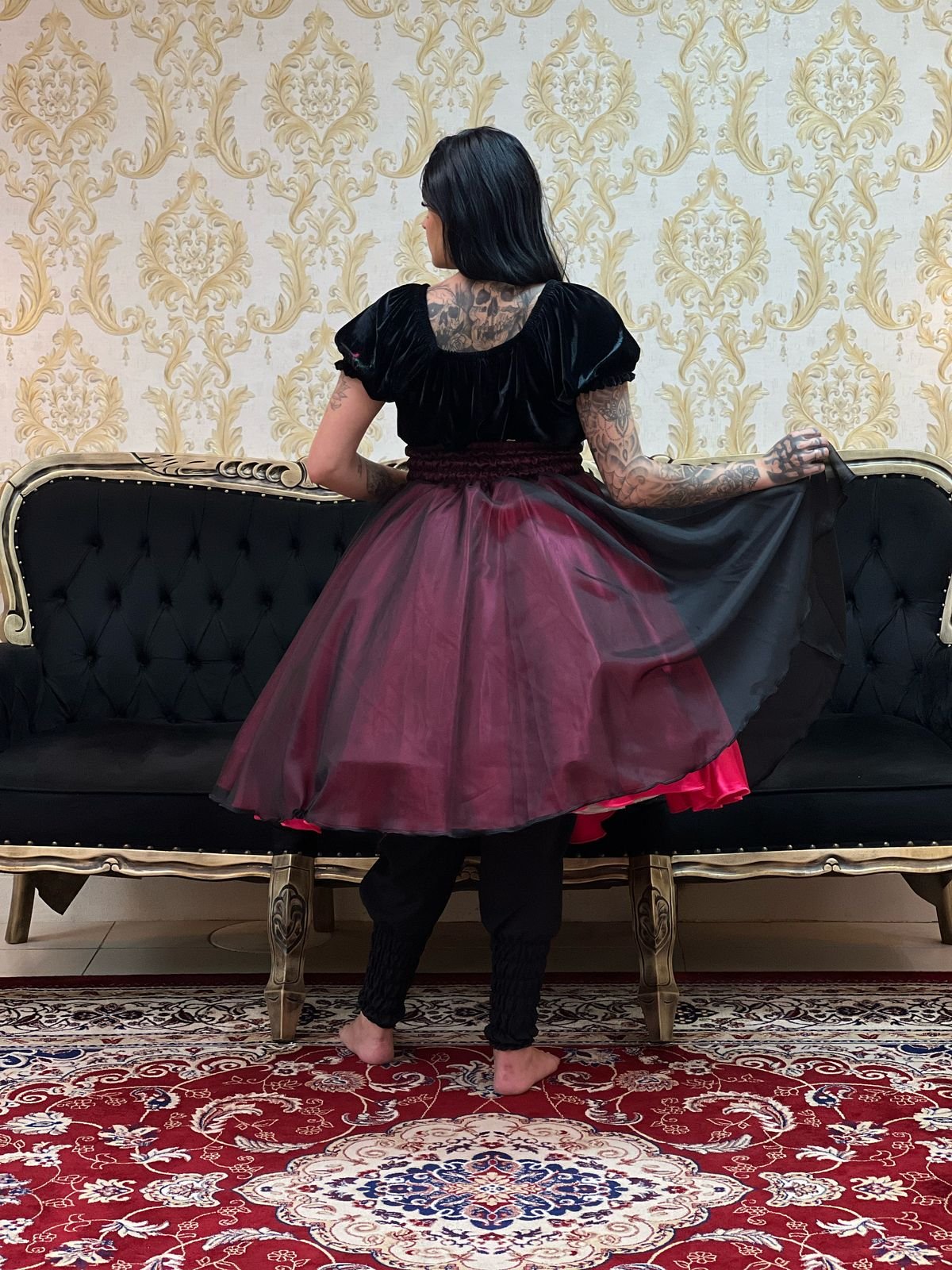 Saia Voal Curta Rosa/Pto